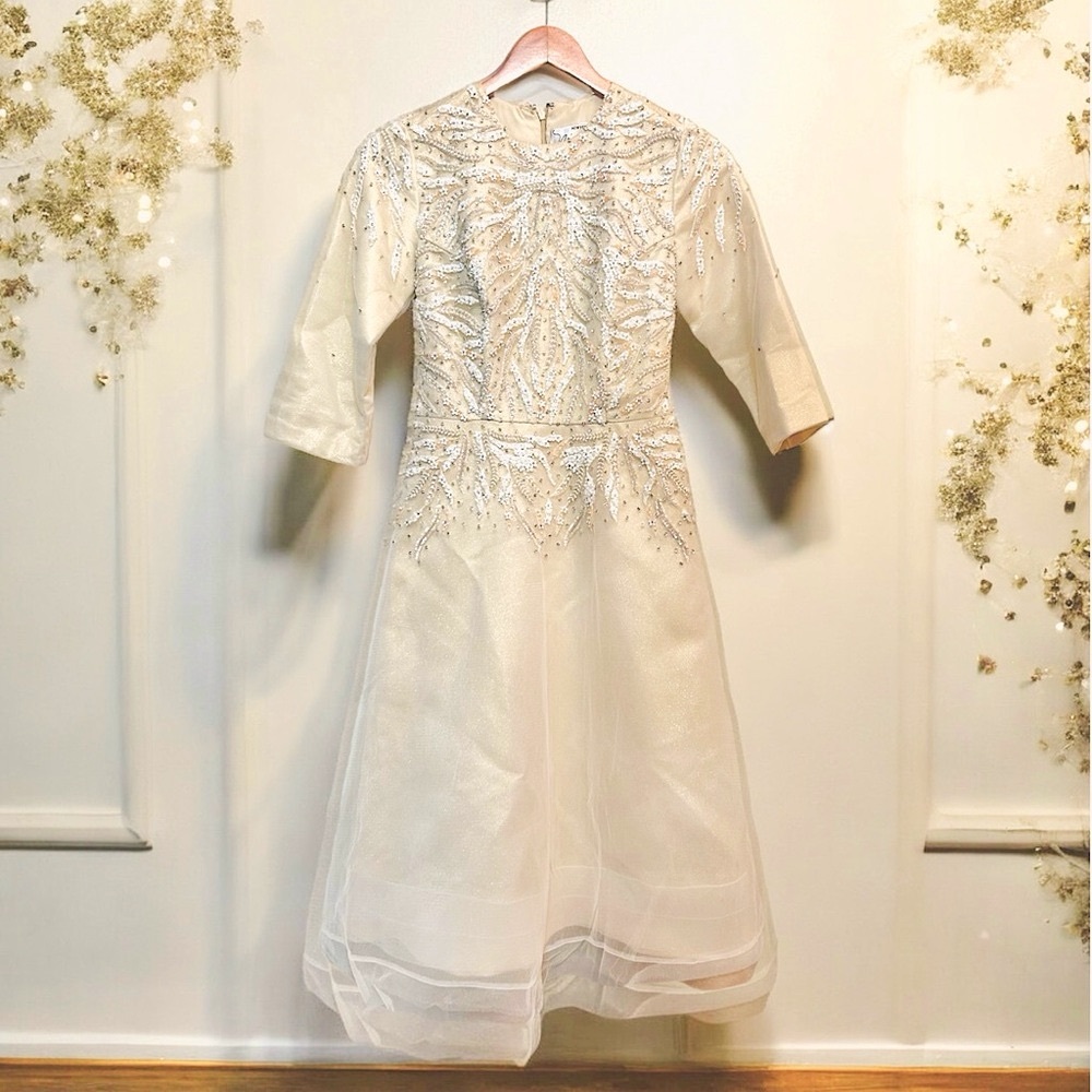 Miri Couture Beaded Cocktail Length Wedding Dress / Party Dress
